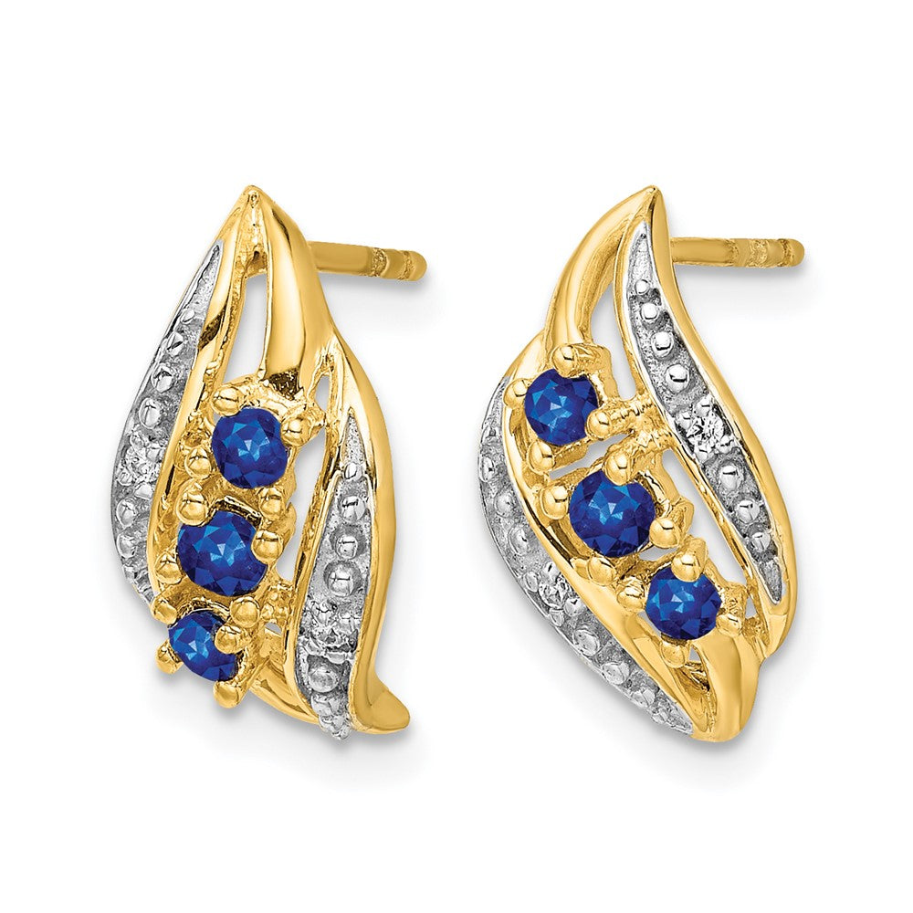 14k Gold w/ Sapphire and Diamond Polished Post Earrings