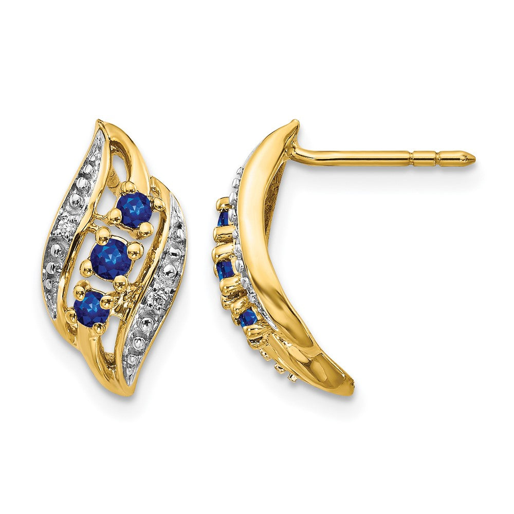 14k Gold w/ Sapphire and Diamond Polished Post Earrings