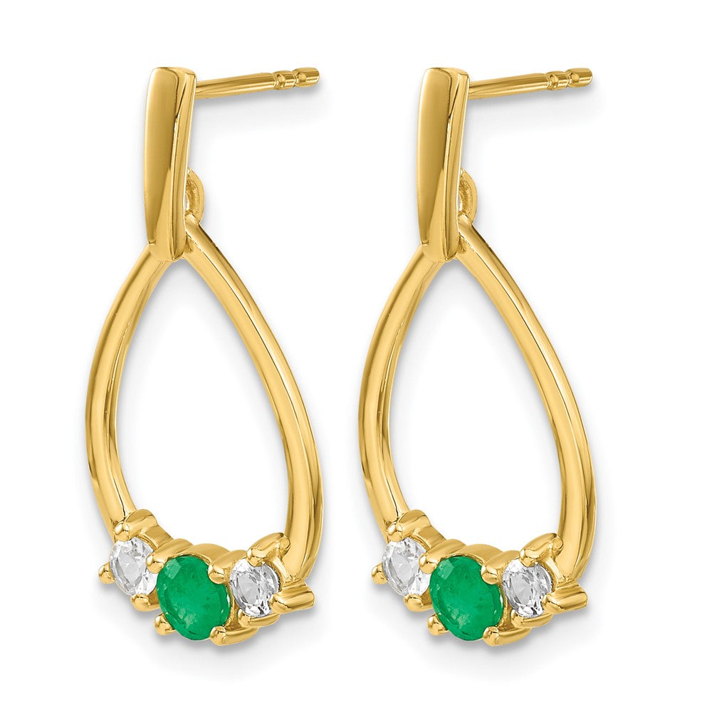 14k Emerald and White Sapphire Post Dangle Earrings