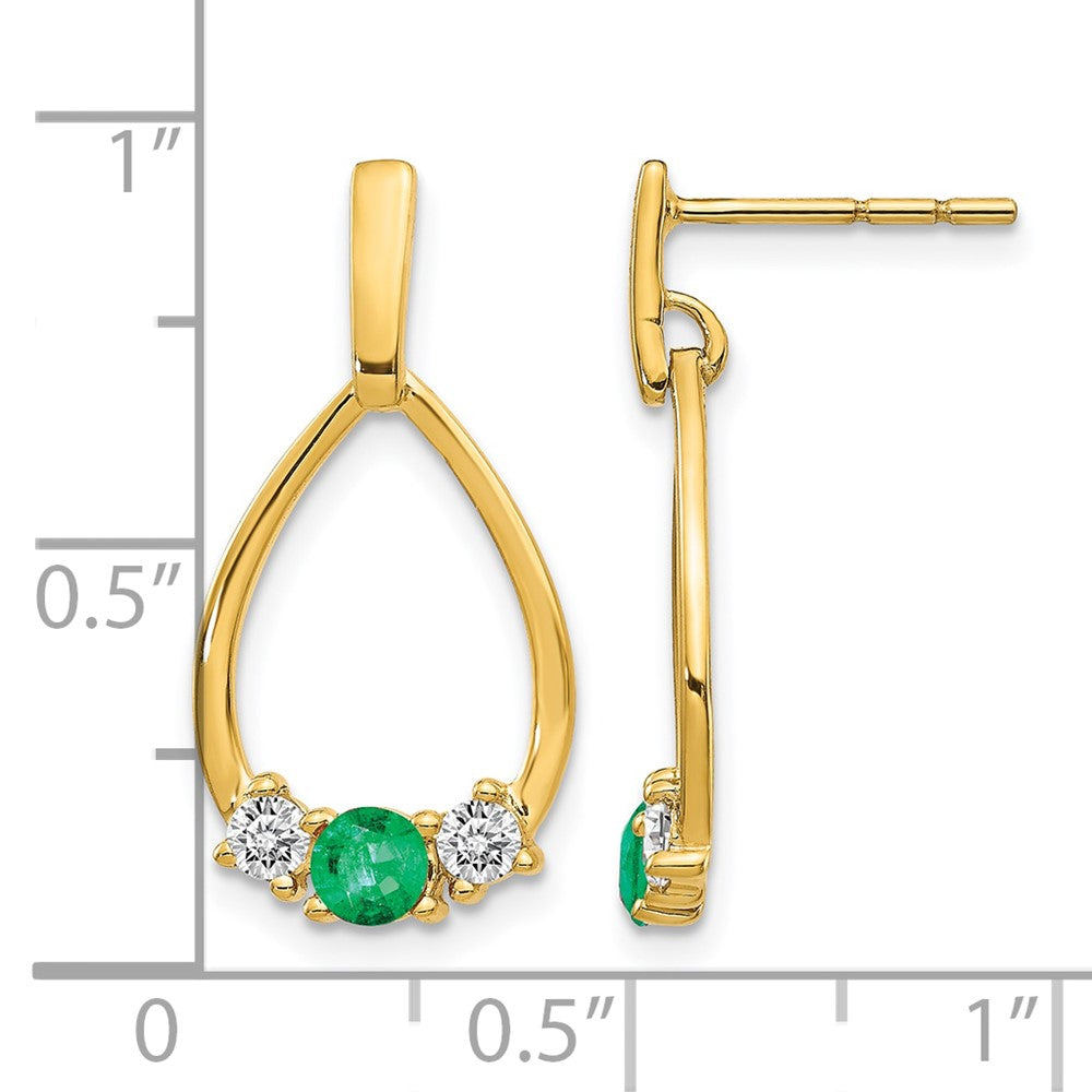 14k Emerald and White Sapphire Post Dangle Earrings