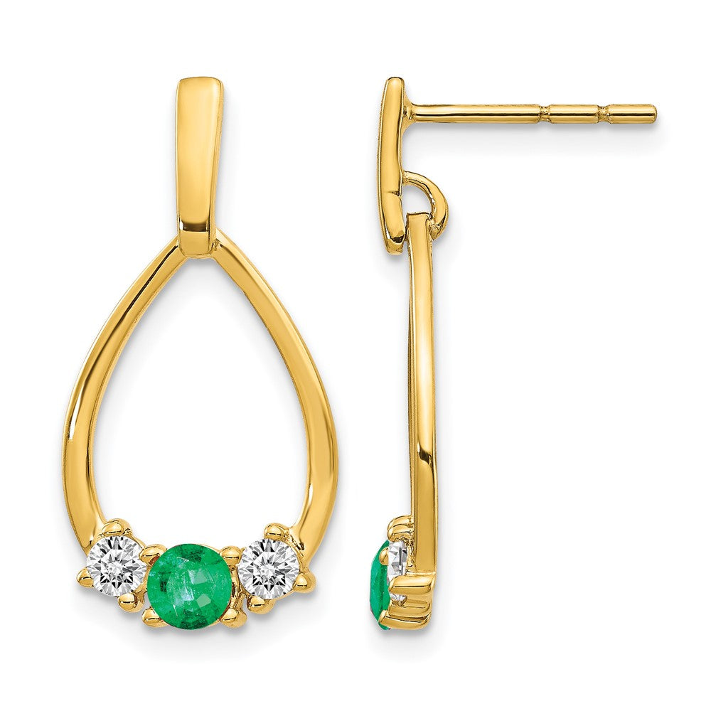 14k Emerald and White Sapphire Post Dangle Earrings