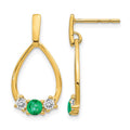 14k Emerald and White Sapphire Post Dangle Earrings