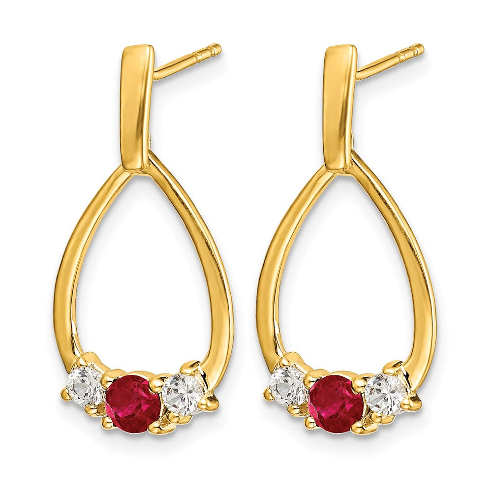 10k Ruby and White Sapphire Post Dangle Earrings