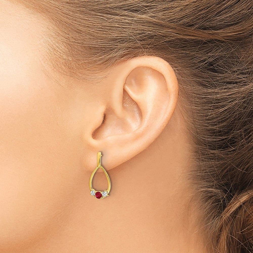 10k Ruby and White Sapphire Post Dangle Earrings