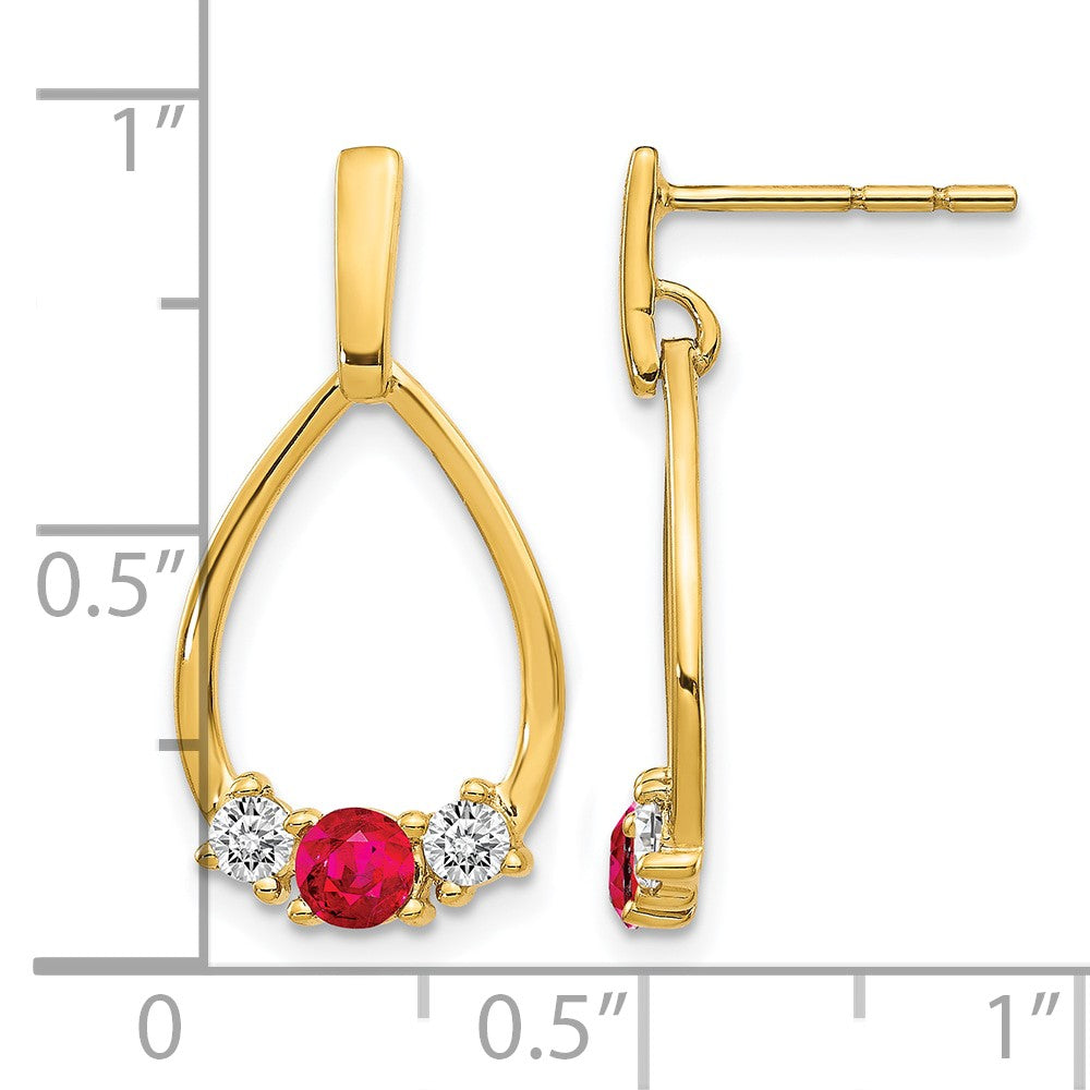 10k Ruby and White Sapphire Post Dangle Earrings