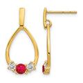 10k Ruby and White Sapphire Post Dangle Earrings