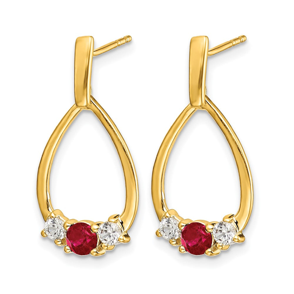 14k Ruby and White Sapphire Post Dangle Earrings