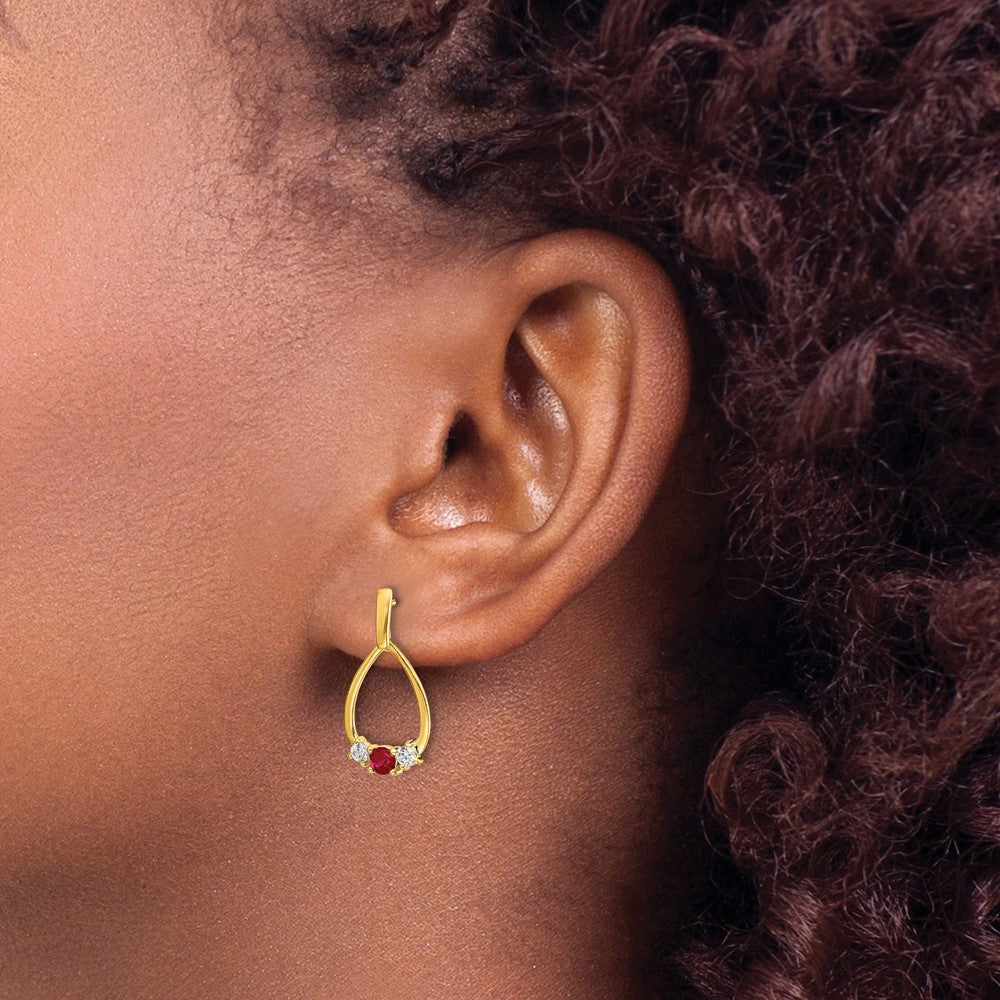 14k Ruby and White Sapphire Post Dangle Earrings