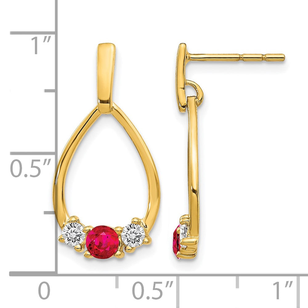 14k Ruby and White Sapphire Post Dangle Earrings