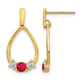 14k Ruby and White Sapphire Post Dangle Earrings