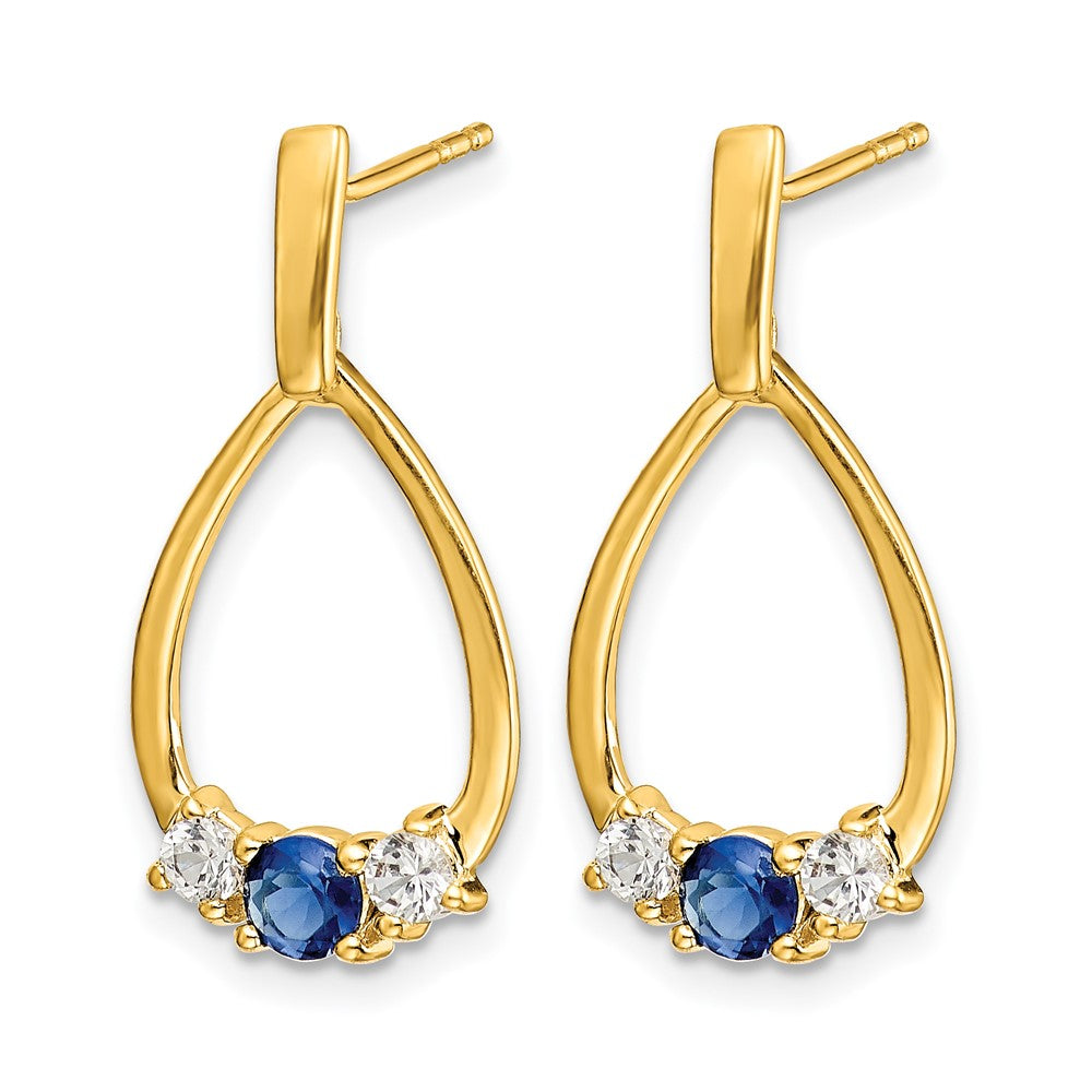 14k Blue and White Sapphire Post Dangle Earrings