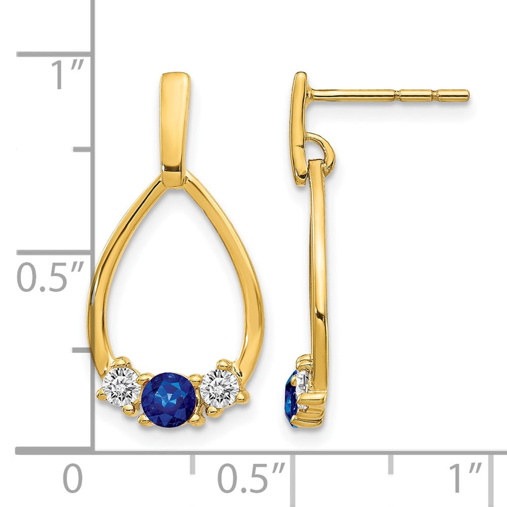 14k Blue and White Sapphire Post Dangle Earrings