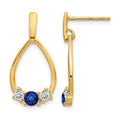 14k Blue and White Sapphire Post Dangle Earrings