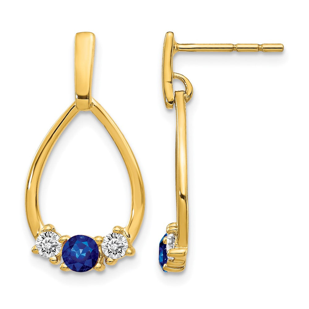 14k Blue and White Sapphire Post Dangle Earrings