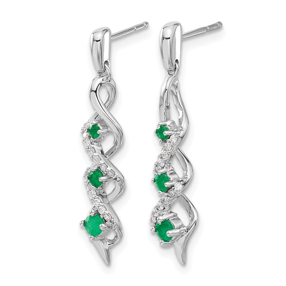 14k White Gold Diamond and Emerald Post Dangle Earrings