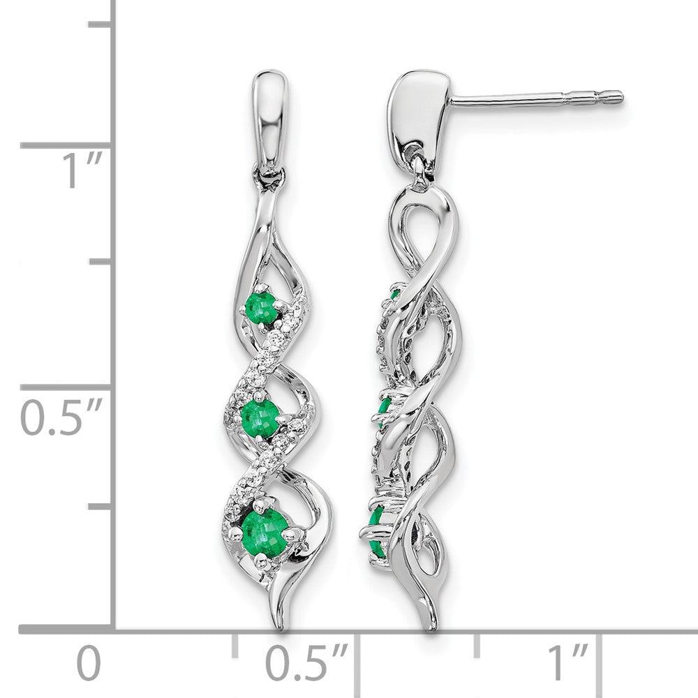 14k White Gold Diamond and Emerald Post Dangle Earrings