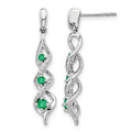 14k White Gold Diamond and Emerald Post Dangle Earrings