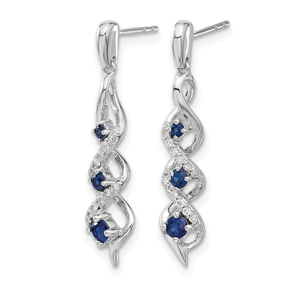14k White Gold Diamond and Blue Sapphire Post Dangle Earrings