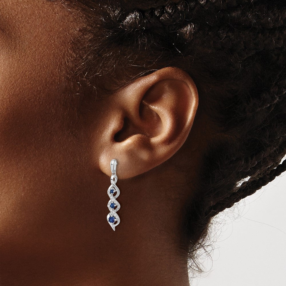 14k White Gold Diamond and Blue Sapphire Post Dangle Earrings