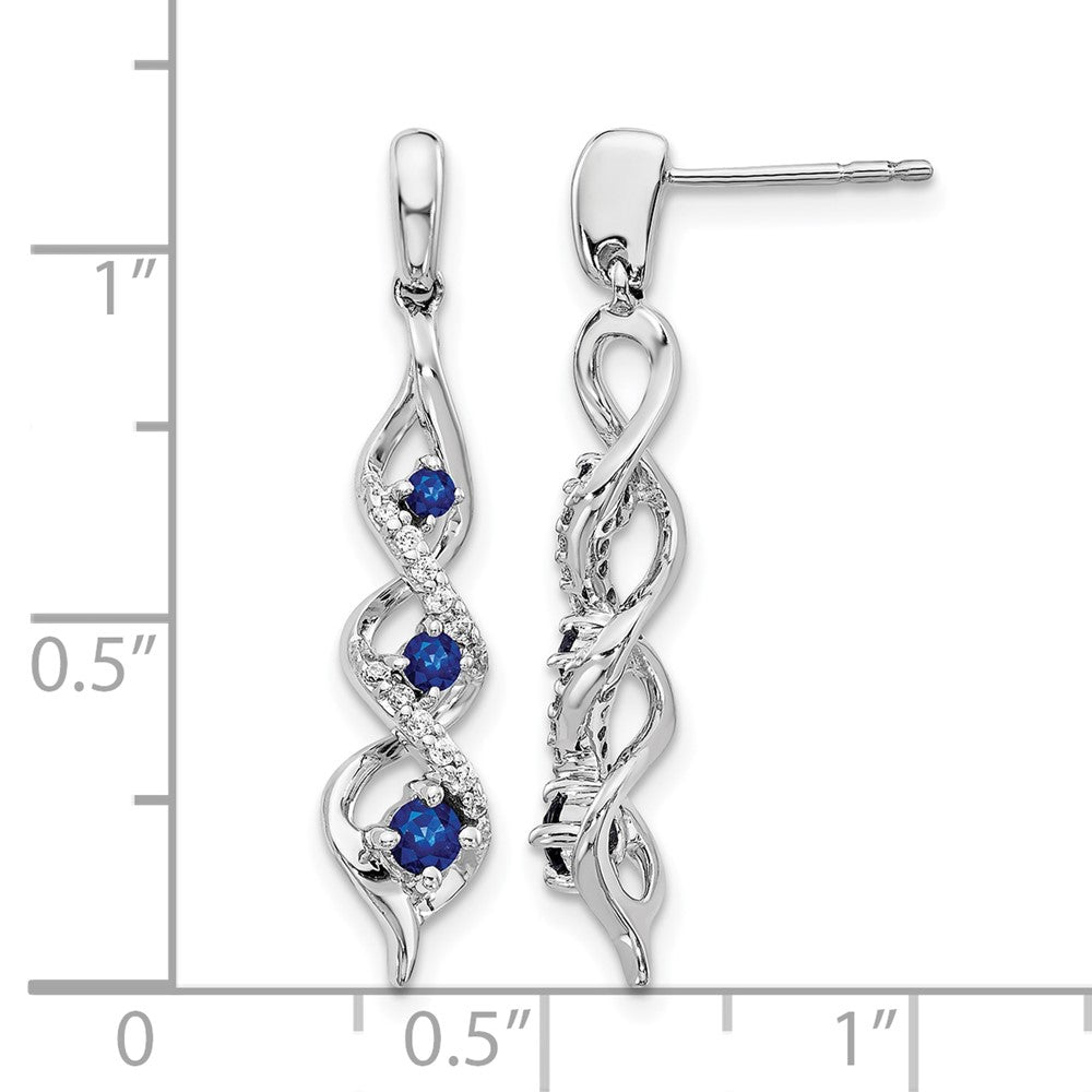 14k White Gold Diamond and Blue Sapphire Post Dangle Earrings