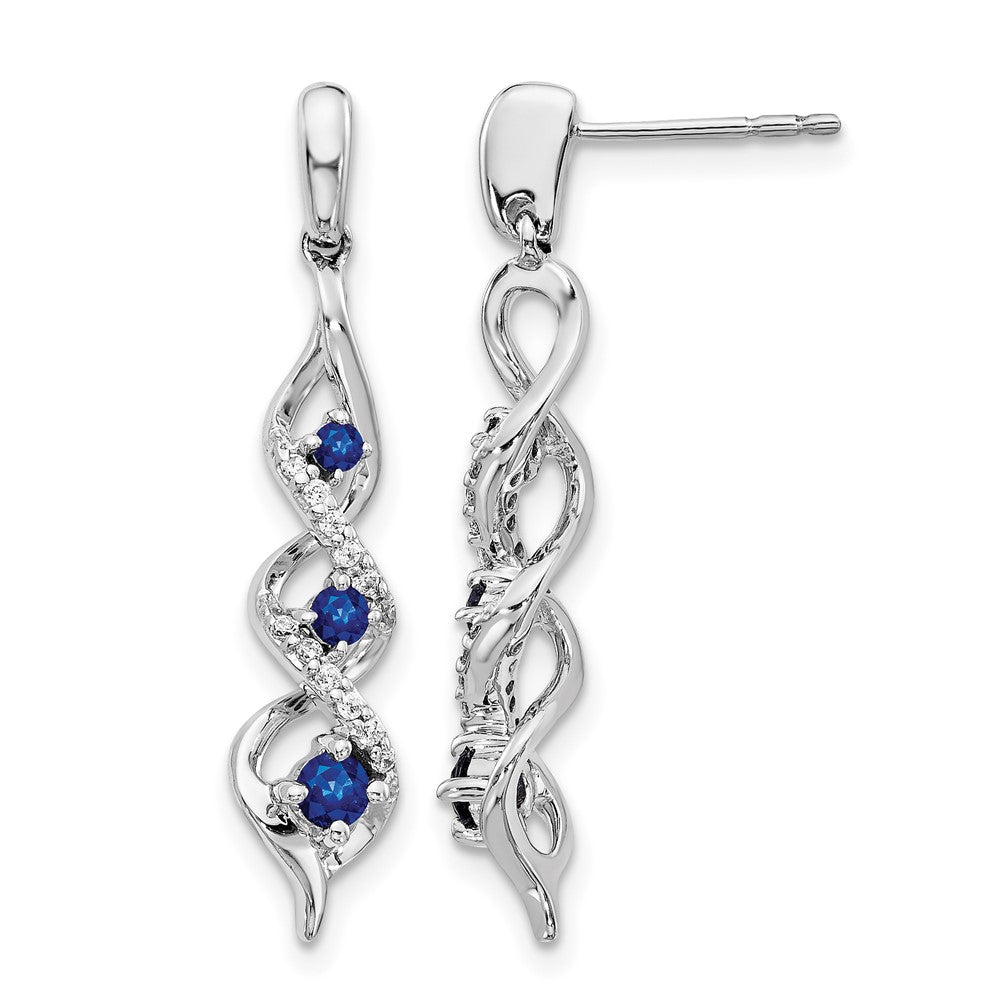 14k White Gold Diamond and Blue Sapphire Post Dangle Earrings