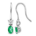 14k White Gold 1/8ct Diamond and Oval Emerald Dangle Earrings
