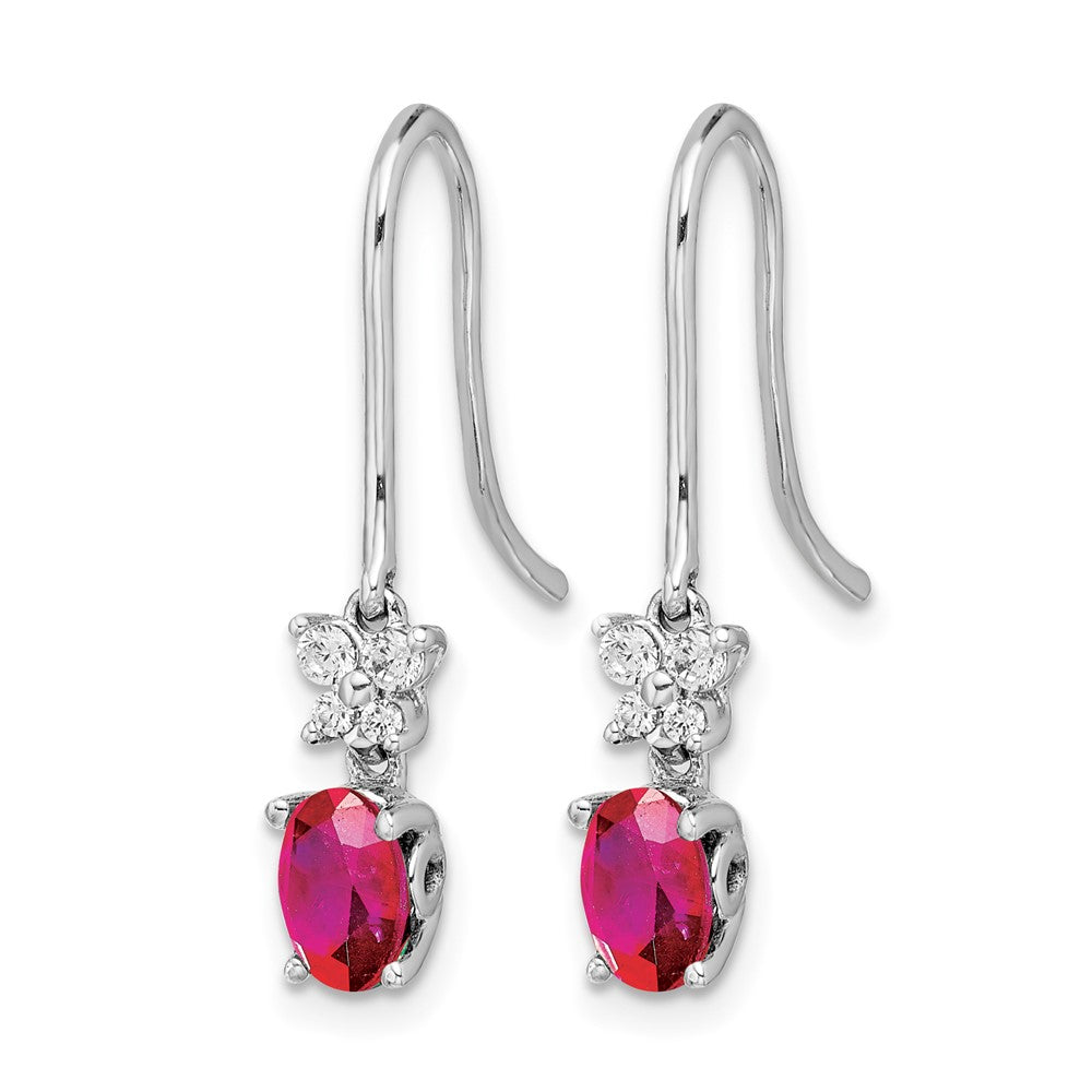 14k White Gold Diamond and Oval Ruby Earrings