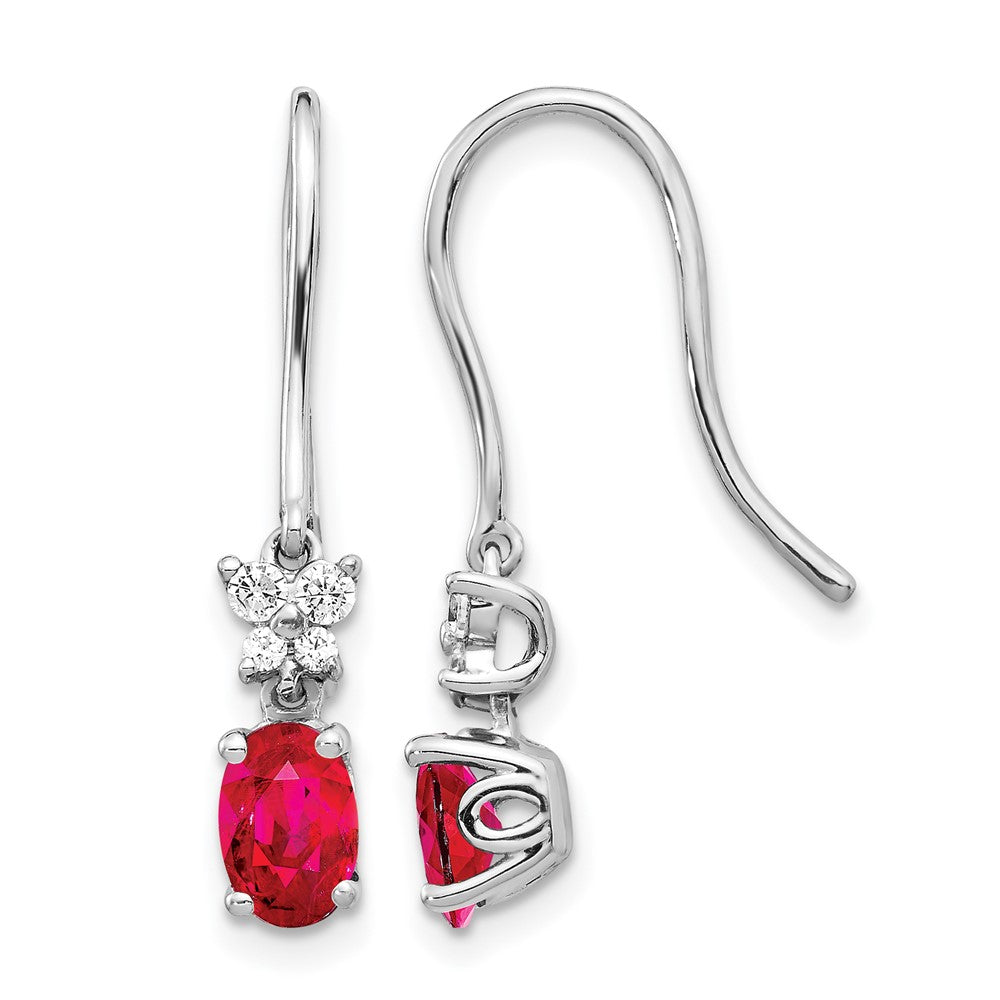 14k White Gold Diamond and Oval Ruby Earrings