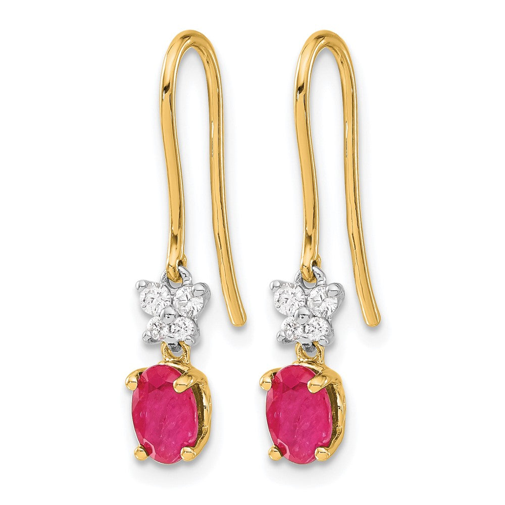 14k Two Tone Diamond and Oval Ruby Earrings