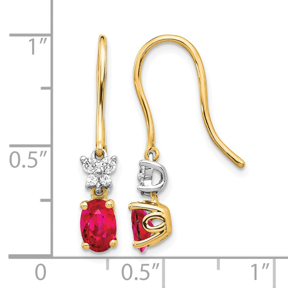 14k Two Tone Diamond and Oval Ruby Earrings