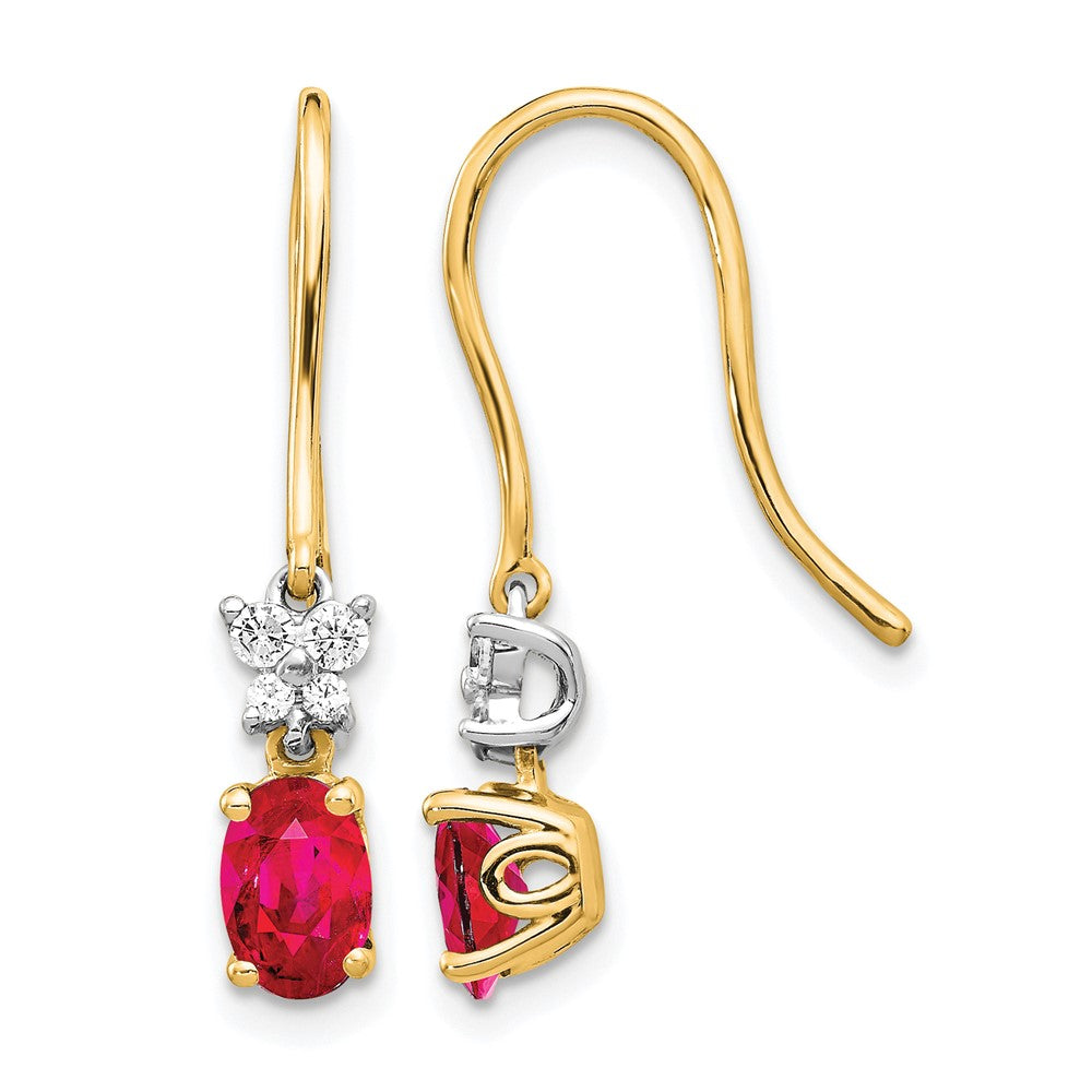 14k Two Tone Diamond and Oval Ruby Earrings