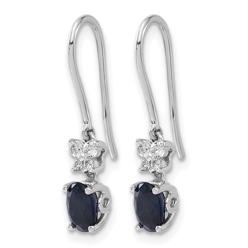 10k White Gold Diamond and Oval Sapphire Shepherd Hook Earrings