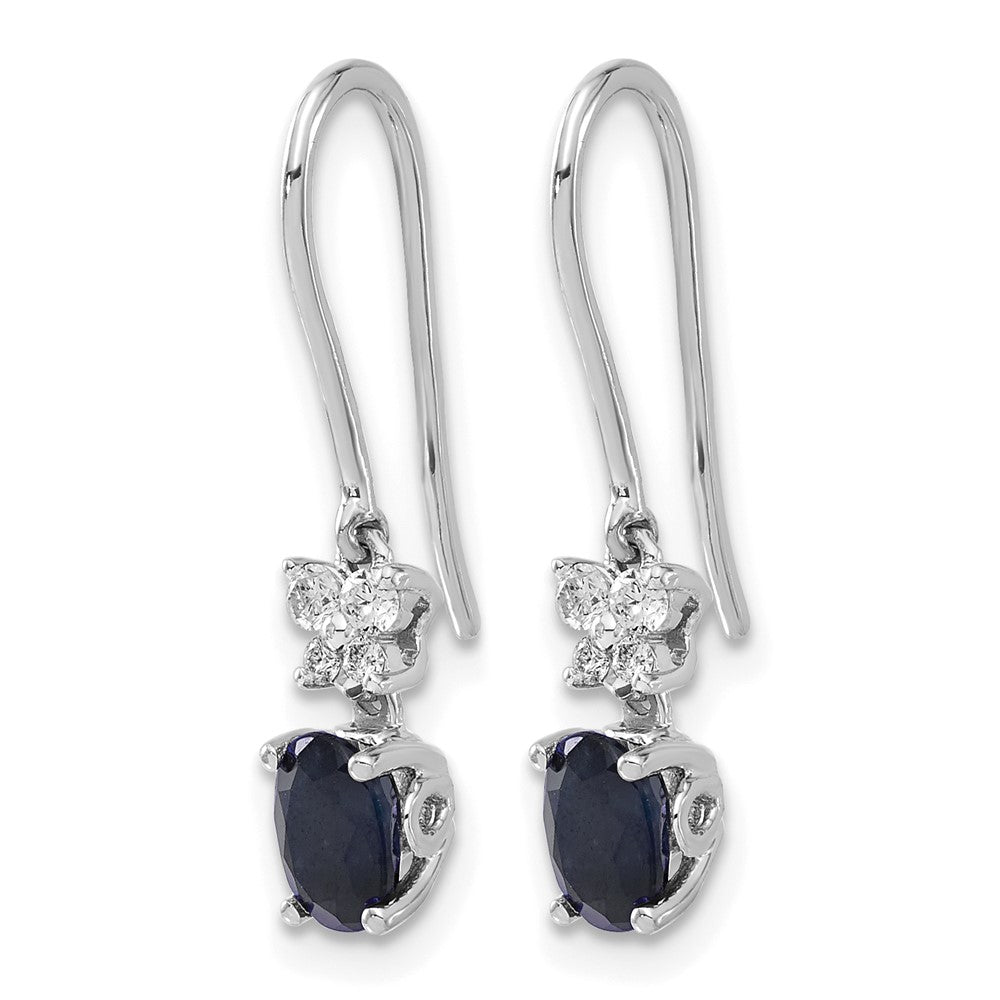 14k White Gold Diamond and Oval Sapphire Shepherd Hook Earrings