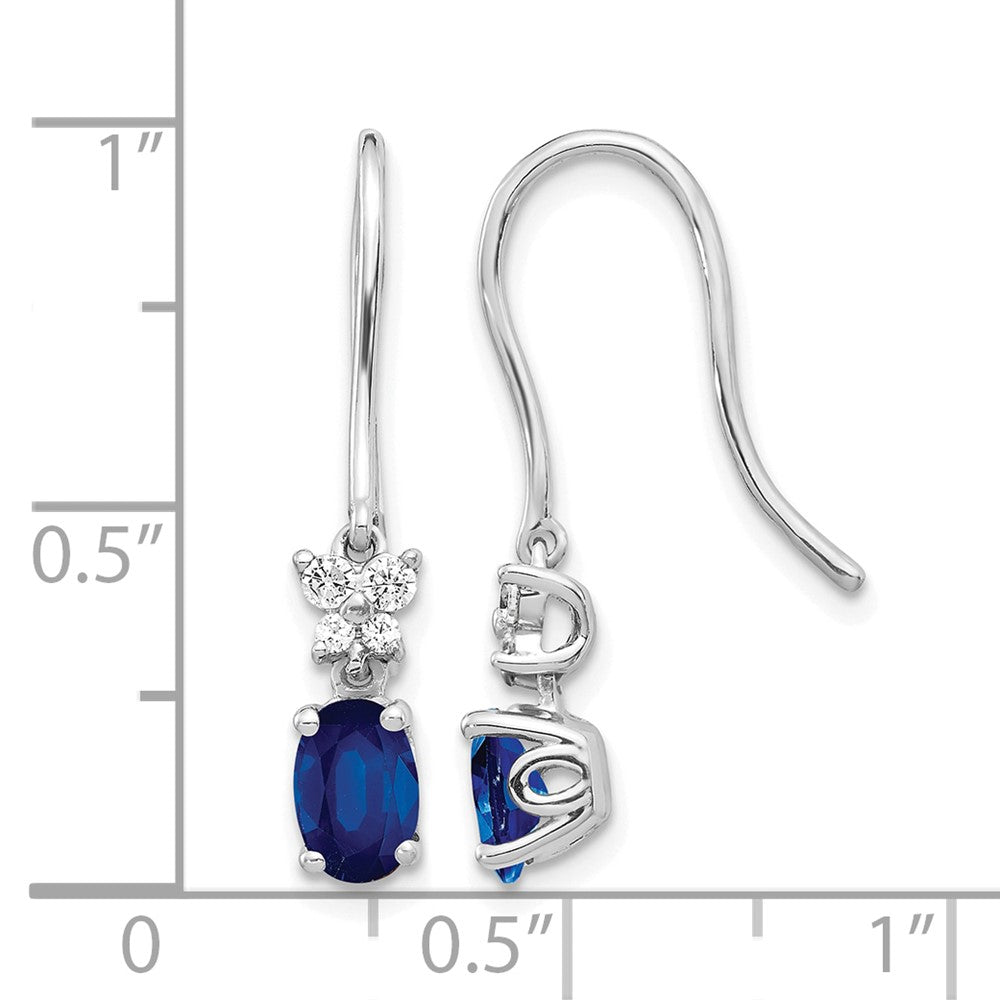 14k White Gold Diamond and Oval Sapphire Shepherd Hook Earrings