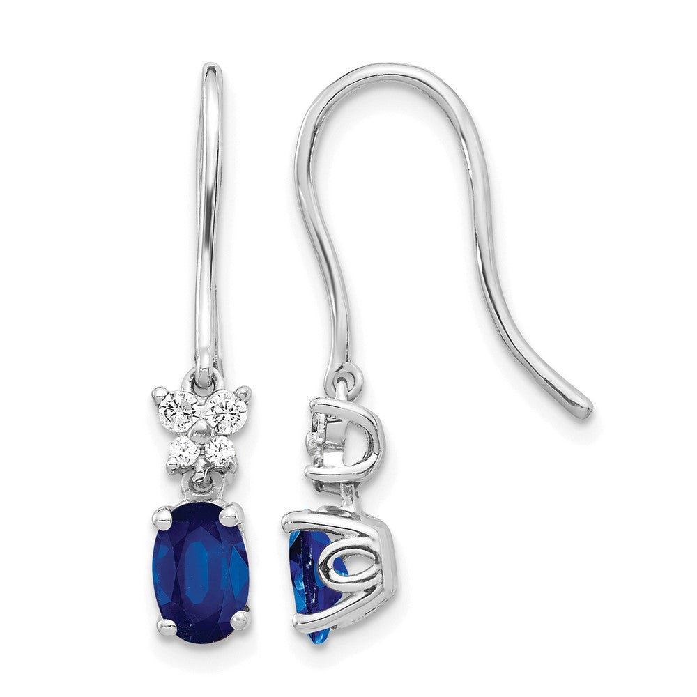 14k White Gold Diamond and Oval Sapphire Shepherd Hook Earrings
