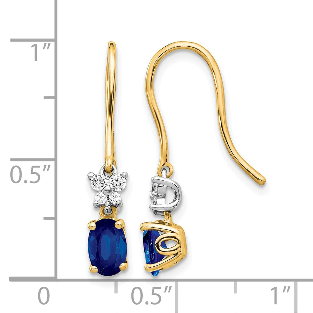 14k Two Tone Diamond and Oval Sapphire Earrings