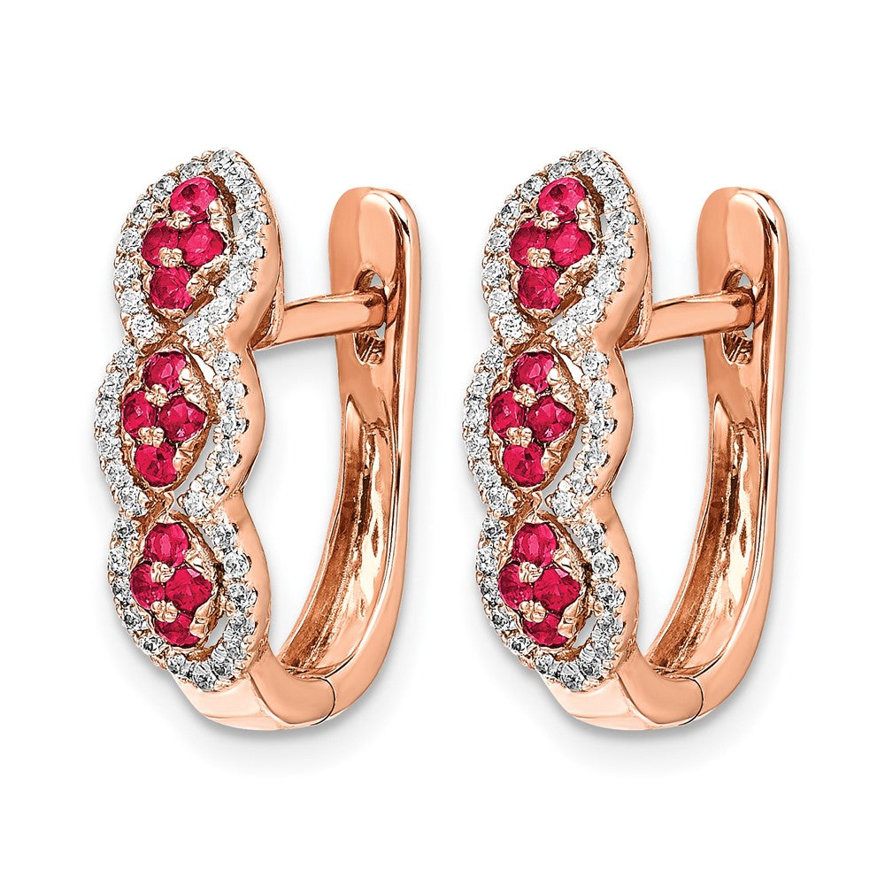 14k Rose Gold Diamond and Ruby Hinged Earrings