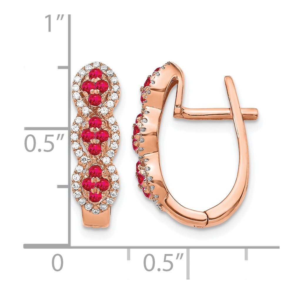 14k Rose Gold Diamond and Ruby Hinged Earrings