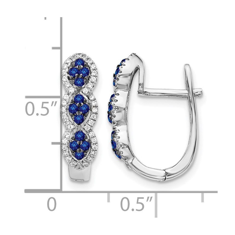 14k White Gold Diamond and Blue Sapphire Hinged Earrings