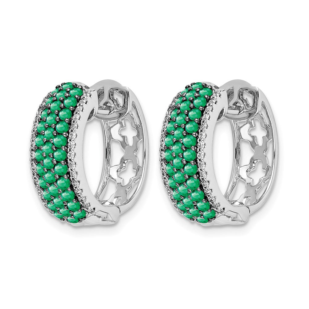 14k White Gold Diamond and Emerald Hinged Hoop Earrings