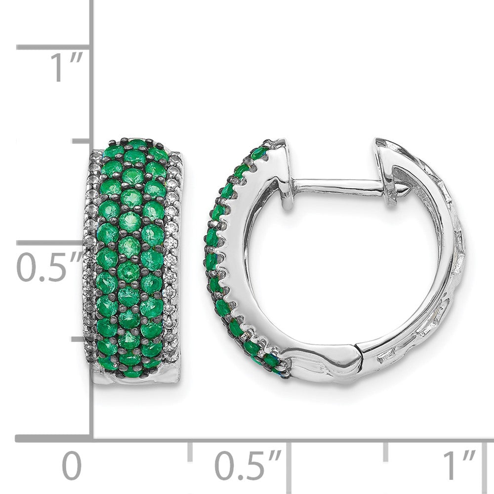 14k White Gold Diamond and Emerald Hinged Hoop Earrings