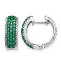 14k White Gold Diamond and Emerald Hinged Hoop Earrings
