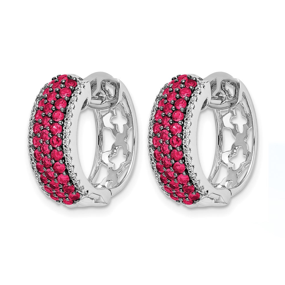 14k White Gold Diamond and Ruby Hinged Hoop Earrings
