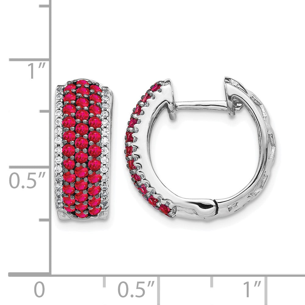 14k White Gold Diamond and Ruby Hinged Hoop Earrings