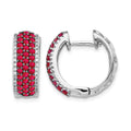 14k White Gold Diamond and Ruby Hinged Hoop Earrings