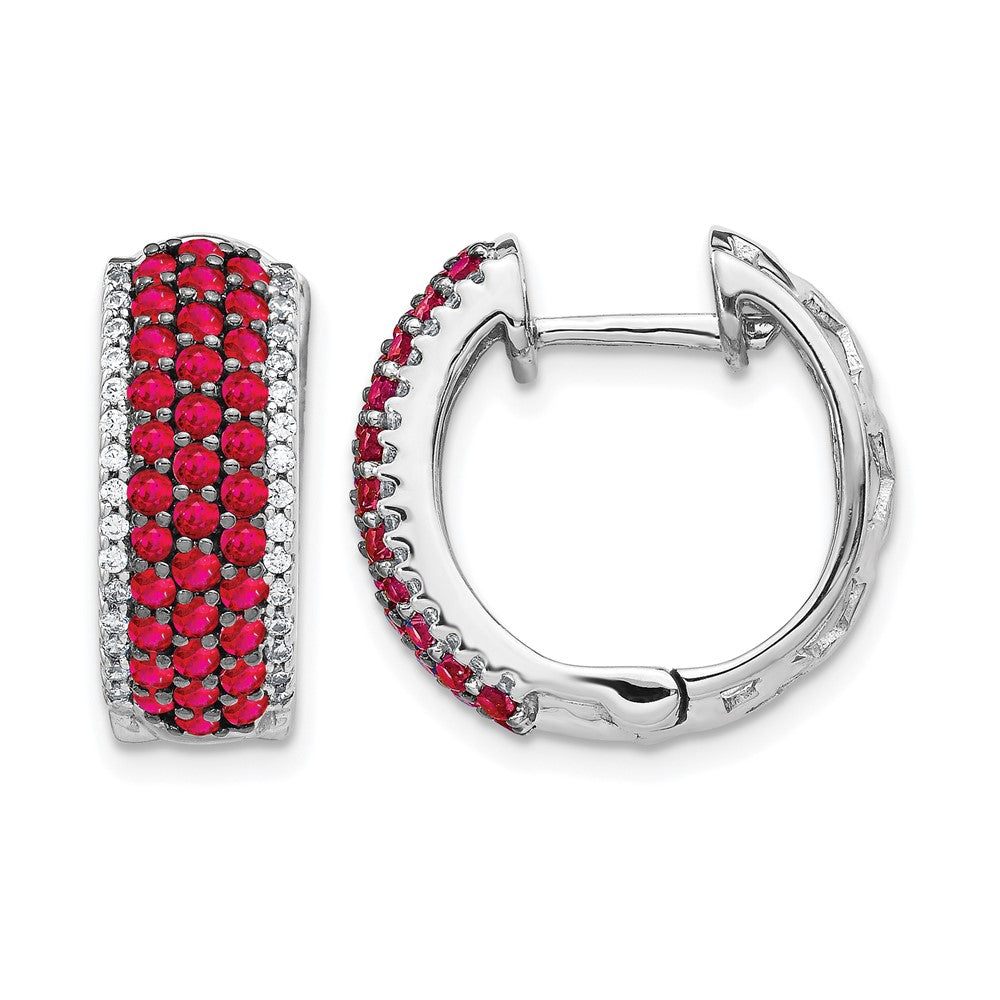 14k White Gold Diamond and Ruby Hinged Hoop Earrings
