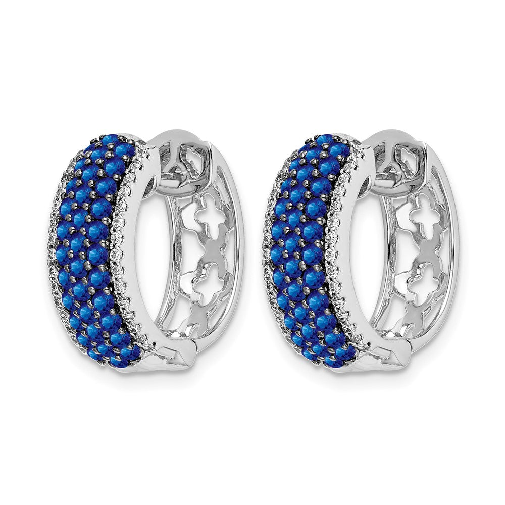 14k White Gold Diamond and Sapphire Hinged Hoop Earrings