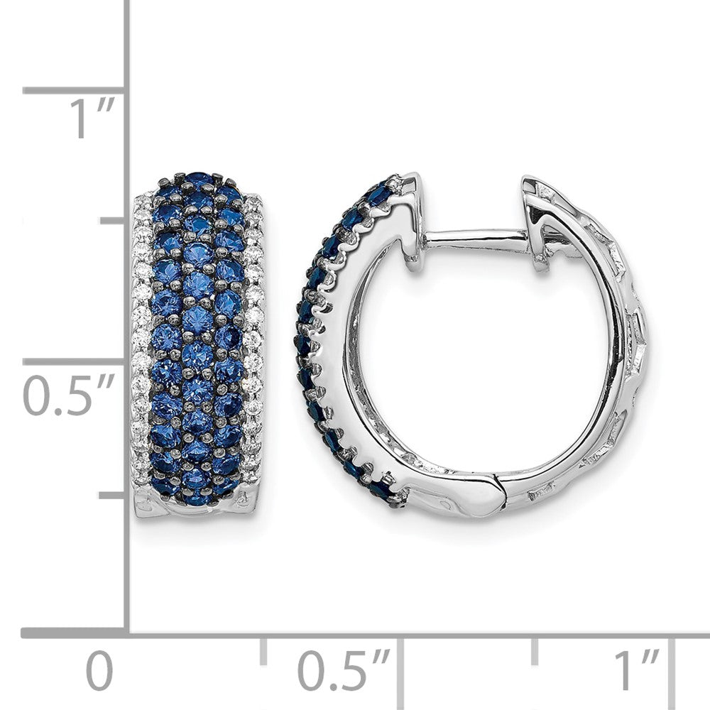 14k White Gold Diamond and Sapphire Hinged Hoop Earrings
