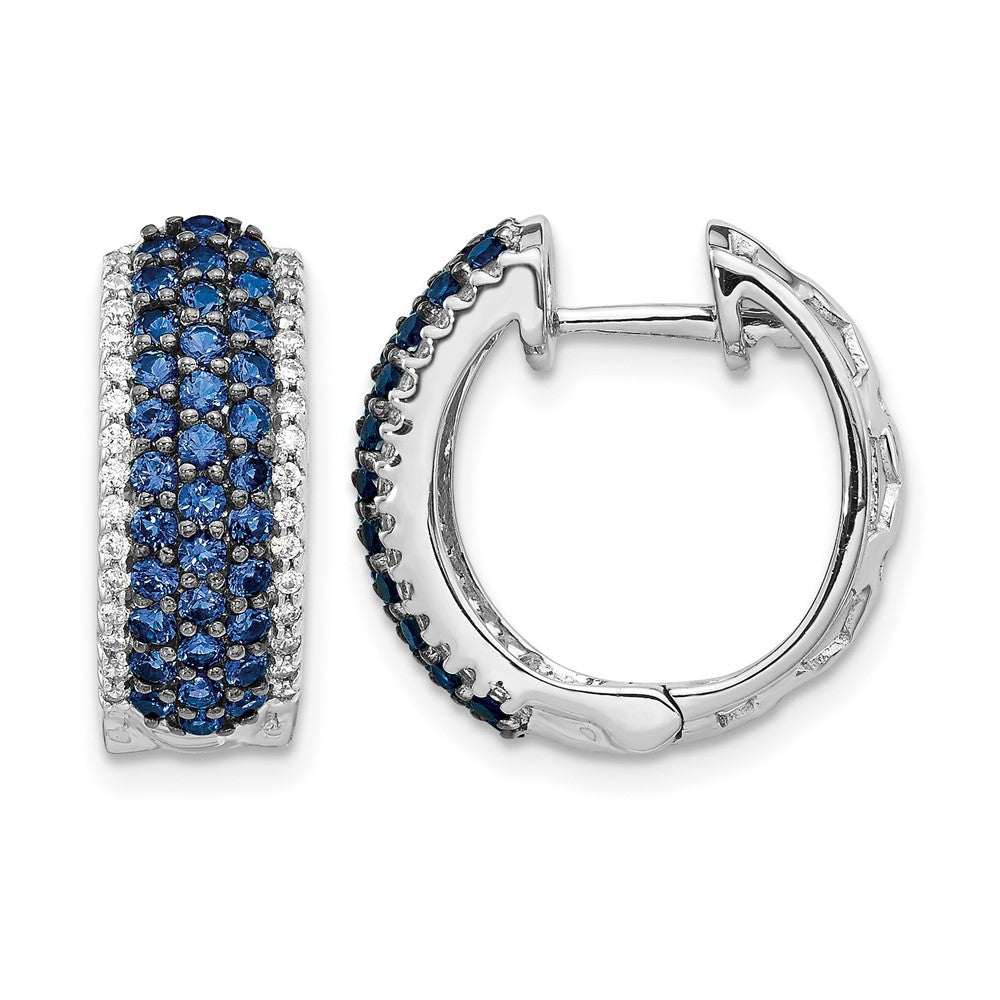14k White Gold Diamond and Sapphire Hinged Hoop Earrings