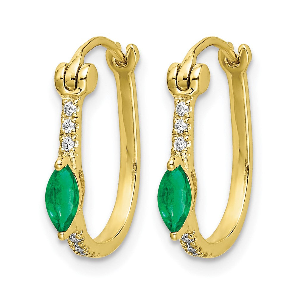 10k 1/20ct Diamond and Emerald Oval Hoop Earrings
